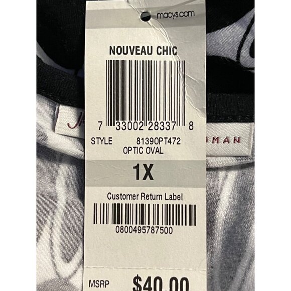 Jm Collection Women Black White Geometric Top Blouse Plus 1X Stretch Scoop New - Picture 7 of 8